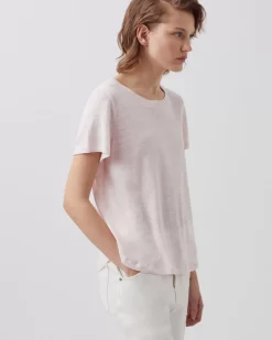 Tops|Comptoir des Cotonniers Amandine - T-Shirt Col Rond En Lin 0100 Pink Marshmallow