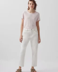 Tops|Comptoir des Cotonniers Amandine - T-Shirt Col Rond En Lin 0100 Pink Marshmallow