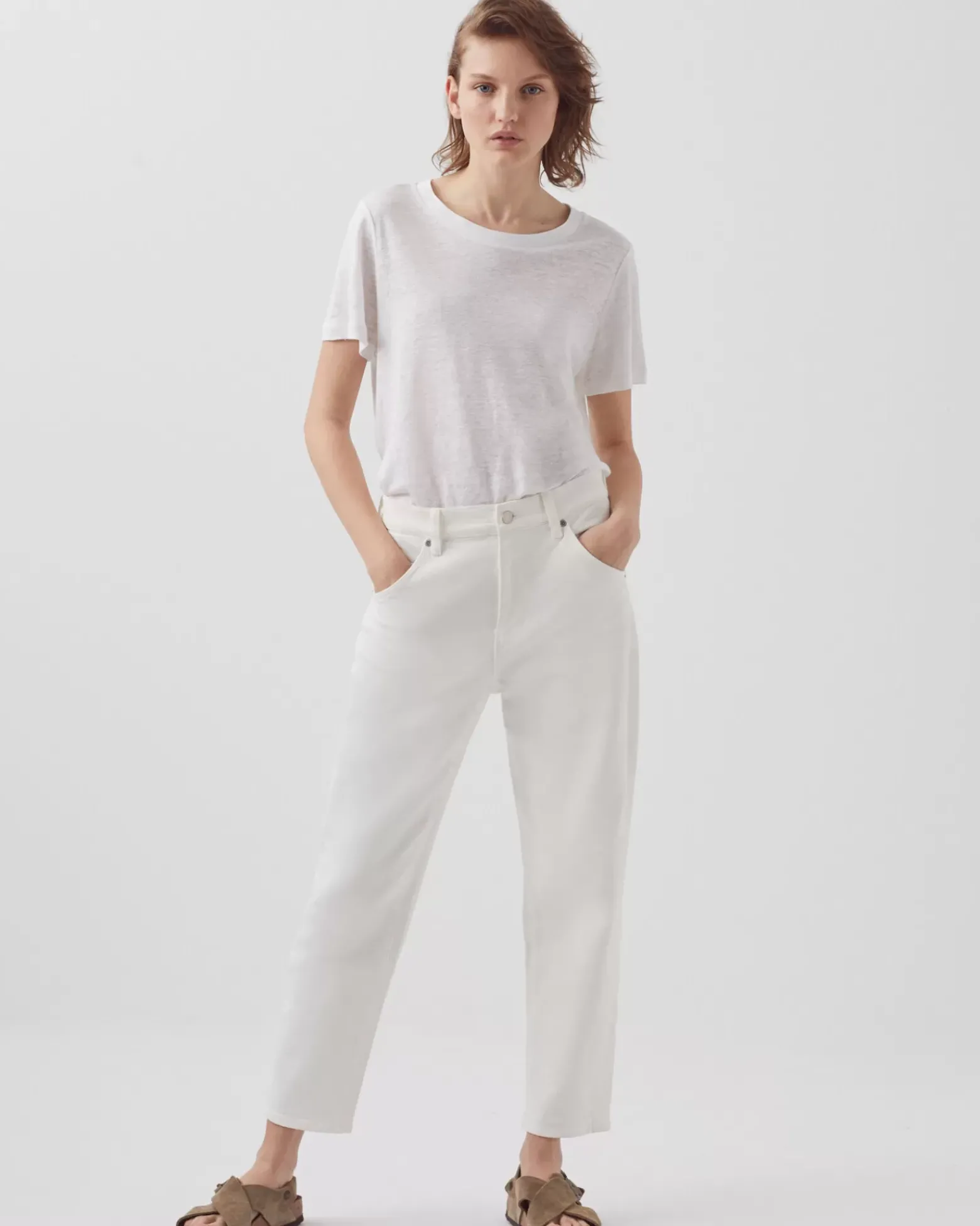 Tops|Comptoir des Cotonniers Amandine - T-Shirt Col Rond En Lin 00 White