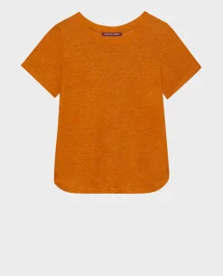 Tops|Comptoir des Cotonniers Amandine - T-Shirt Col Rond En Lin 29 Orange
