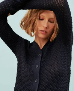 Maille|Comptoir des Cotonniers Cardigan Ajoure En Coton 4277 Night_Sky