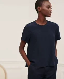 Tops|Comptoir des Cotonniers Corinne - T-Shirt En Soie 7012C 69 Navy