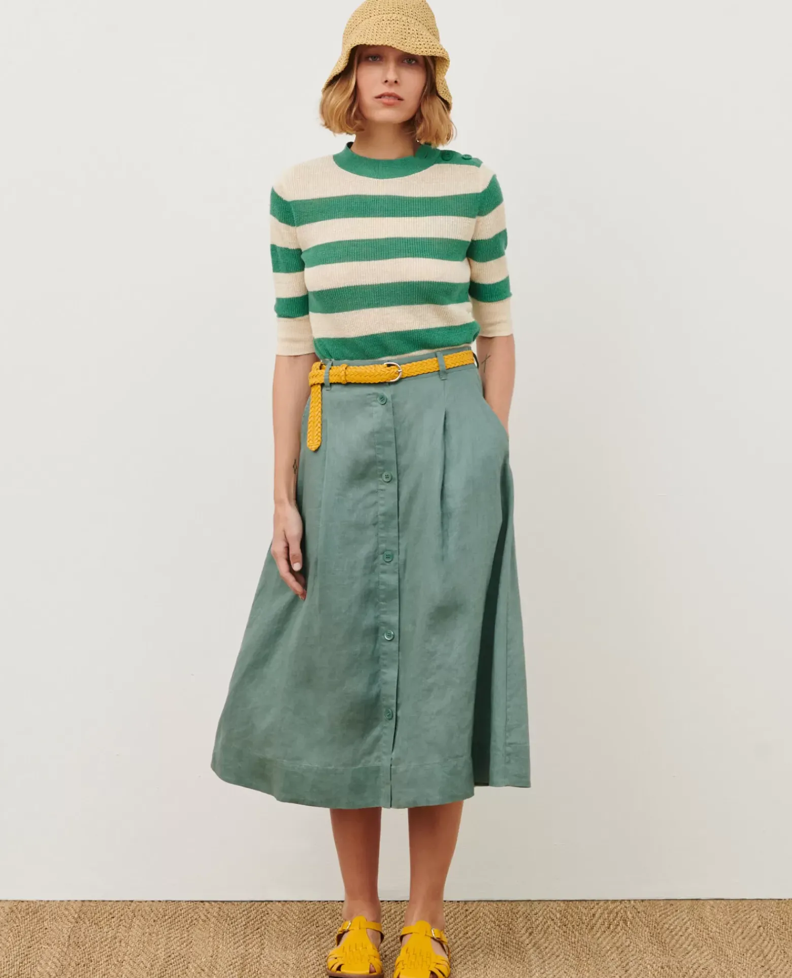 Jupes & Shorts|Comptoir des Cotonniers Jupe Midi En Lin 0381 Dark Forest