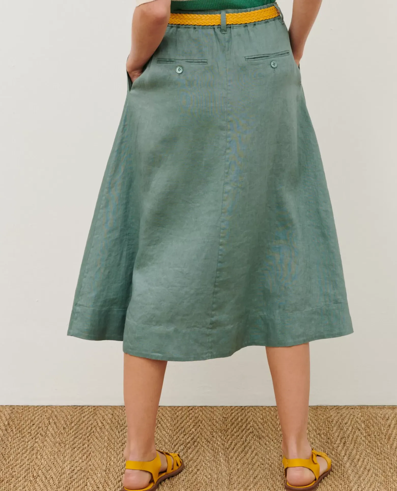 Jupes & Shorts|Comptoir des Cotonniers Jupe Midi En Lin 0381 Dark Forest