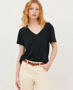 Tops|Comptoir des Cotonniers Lea - T-Shirt Fluide Col V Black Beauty