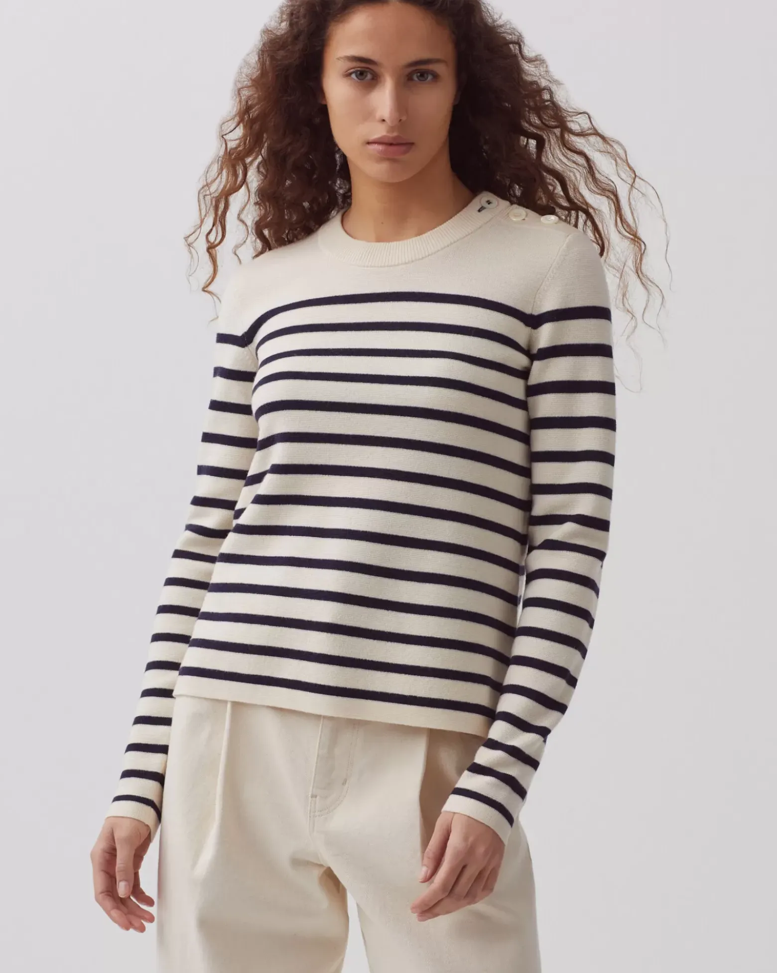 Maille|Comptoir des Cotonniers Maddy - Pull Marin En Laine Merinos 8842 01 Offwhite