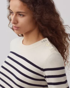 Maille|Comptoir des Cotonniers Maddy - Pull Marin En Laine Merinos 8842 01 Offwhite