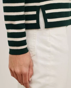 Maille|Comptoir des Cotonniers Maddy - Pull Marin En Laine Merinos 8872 58 Darkgreen Stripe