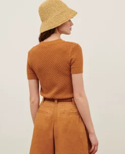 Maille|Comptoir des Cotonniers Pull A Manches Courtes En Coton 0320 Almond Brown