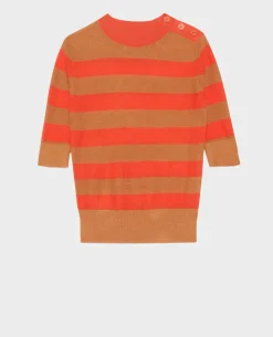 Maille|Comptoir des Cotonniers Pull Manches Courtes En Lin 0240 Tiger Lily Stripes