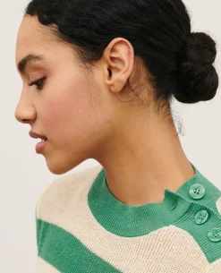 Maille|Comptoir des Cotonniers Pull Manches Courtes En Lin 0551 Pine Green Stripes