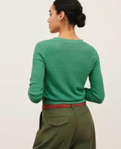 Maille|Comptoir des Cotonniers Pull Texture En Lin 0542 Pine Green