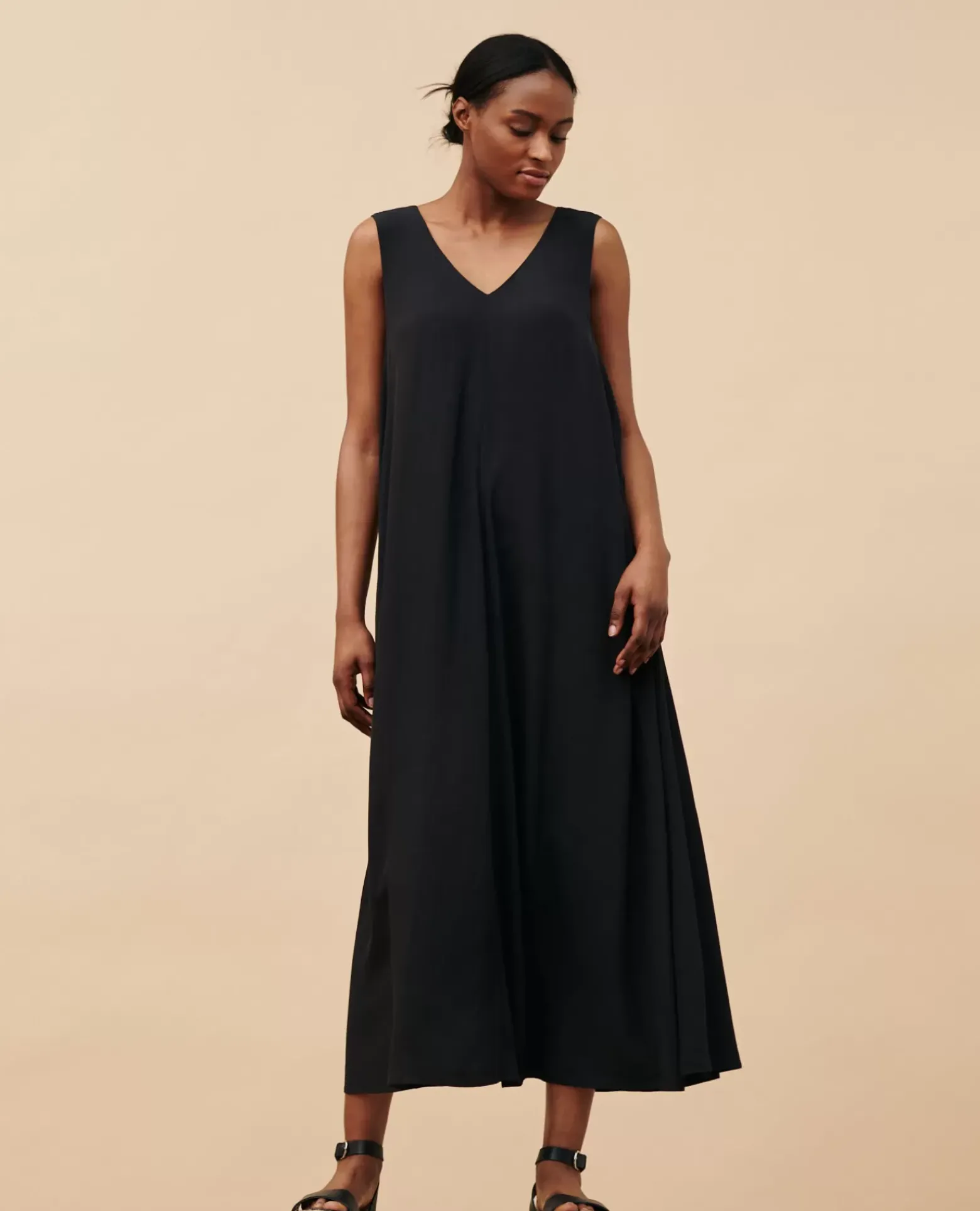 Robes|Comptoir des Cotonniers Robe Trapeze Fluide 0093 Black