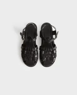 Chaussures|Comptoir des Cotonniers Sandales Tressees En Cuir 8853 09 Black
