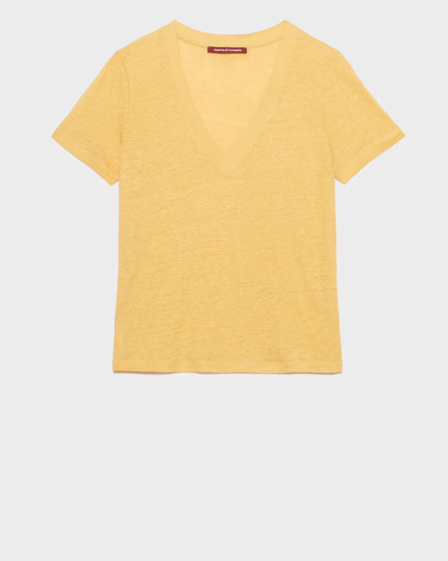 Tops|Comptoir des Cotonniers Sarah - T-Shirt Col V En Lin 0460 Ochre Yellow