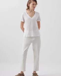 Tops|Comptoir des Cotonniers Sarah - T-Shirt Col V En Lin 4235 Optical White