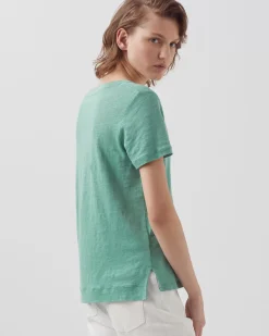 Tops|Comptoir des Cotonniers Sarah - T-Shirt Col V En Lin 0520 Vert Email