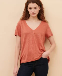 Tops|Comptoir des Cotonniers Sarah - T-Shirt En Lin 19 Wine