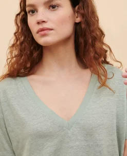 Tops|Comptoir des Cotonniers Sarah - T-Shirt En Lin 54 Green