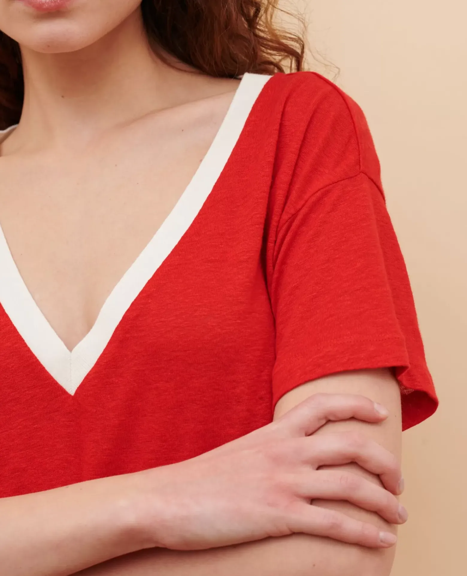 Tops|Comptoir des Cotonniers Sarah - T-Shirt En Lin 5039C Str Fieryred Gardenia