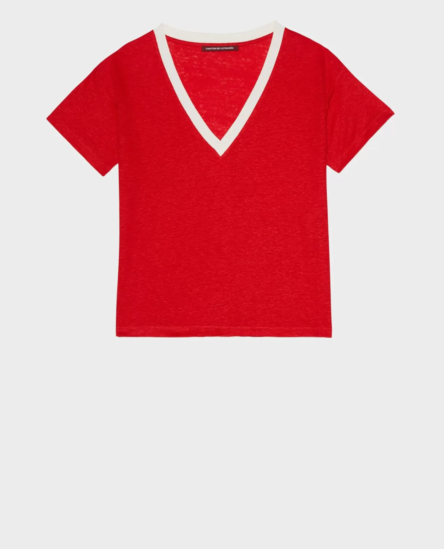 Tops|Comptoir des Cotonniers Sarah - T-Shirt En Lin 5039C Str Fieryred Gardenia