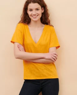 Tops|Comptoir des Cotonniers Sarah - T-Shirt En Lin 23 Orange