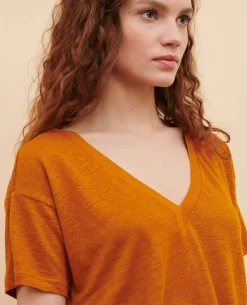 Tops|Comptoir des Cotonniers Sarah - T-Shirt En Lin Pumpkin Spice