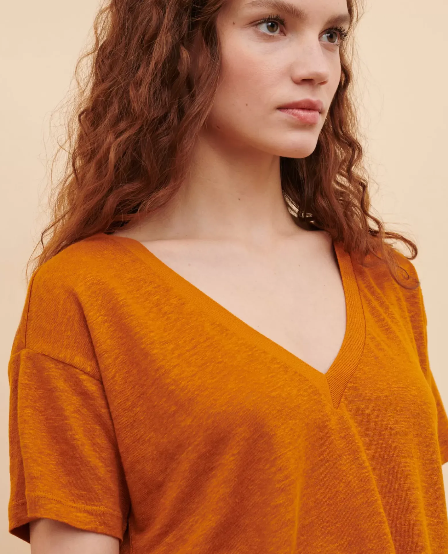 Tops|Comptoir des Cotonniers Sarah - T-Shirt En Lin Pumpkin Spice