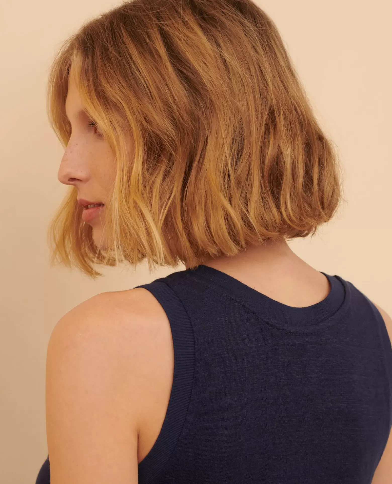 Tops|Comptoir des Cotonniers T-Shirt Sans Manches En Lin 4232 Maritime Blue