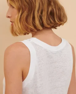 Tops|Comptoir des Cotonniers T-Shirt Sans Manches En Lin 4235 Optical White