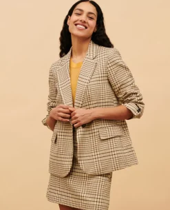 Vestes & Trenchs|Comptoir des Cotonniers Veste De Blazer En Coton Melange 0400 Cream Checks