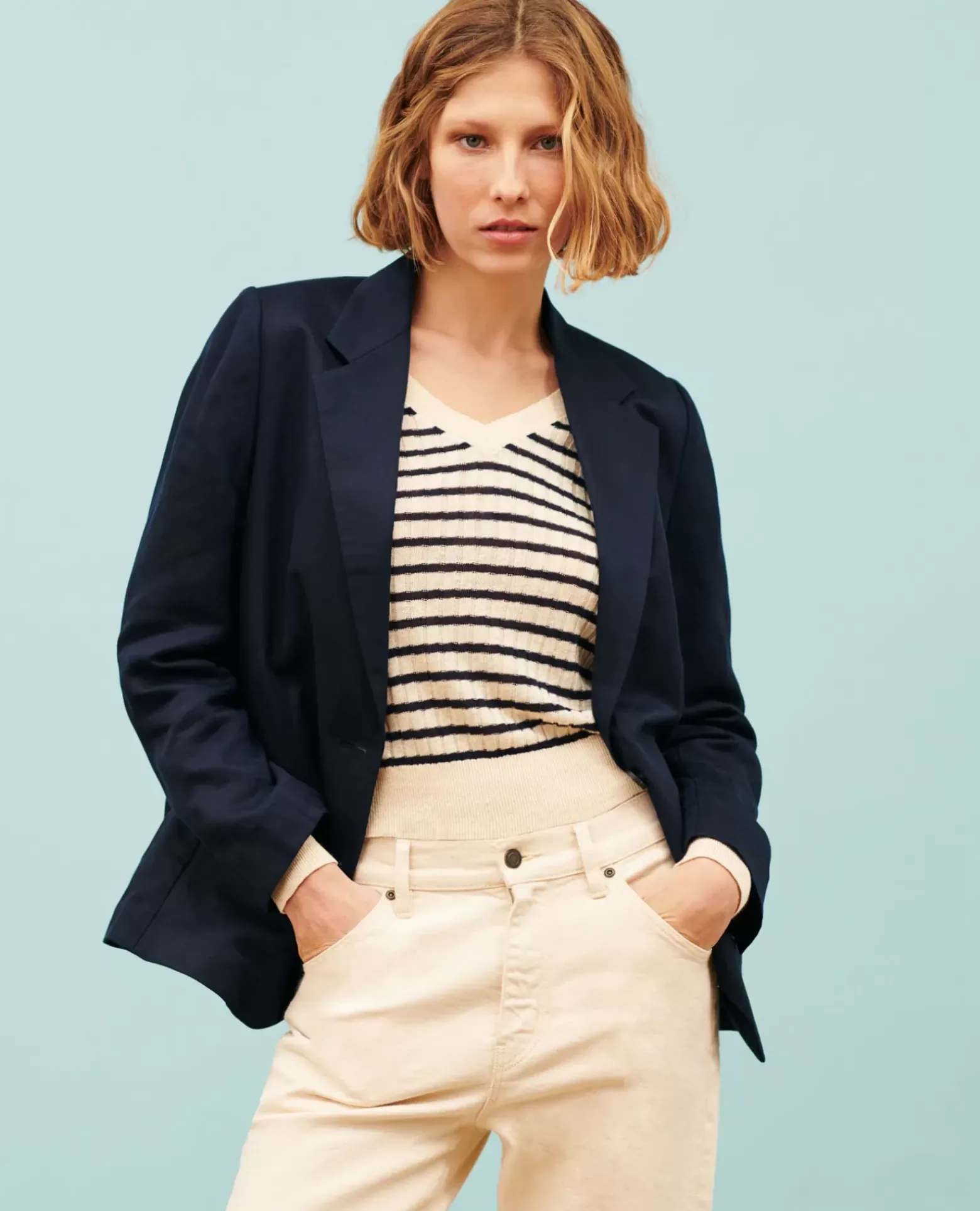 Vestes & Trenchs|Comptoir des Cotonniers Veste De Blazer En Lin Melange 4277 Night_Sky