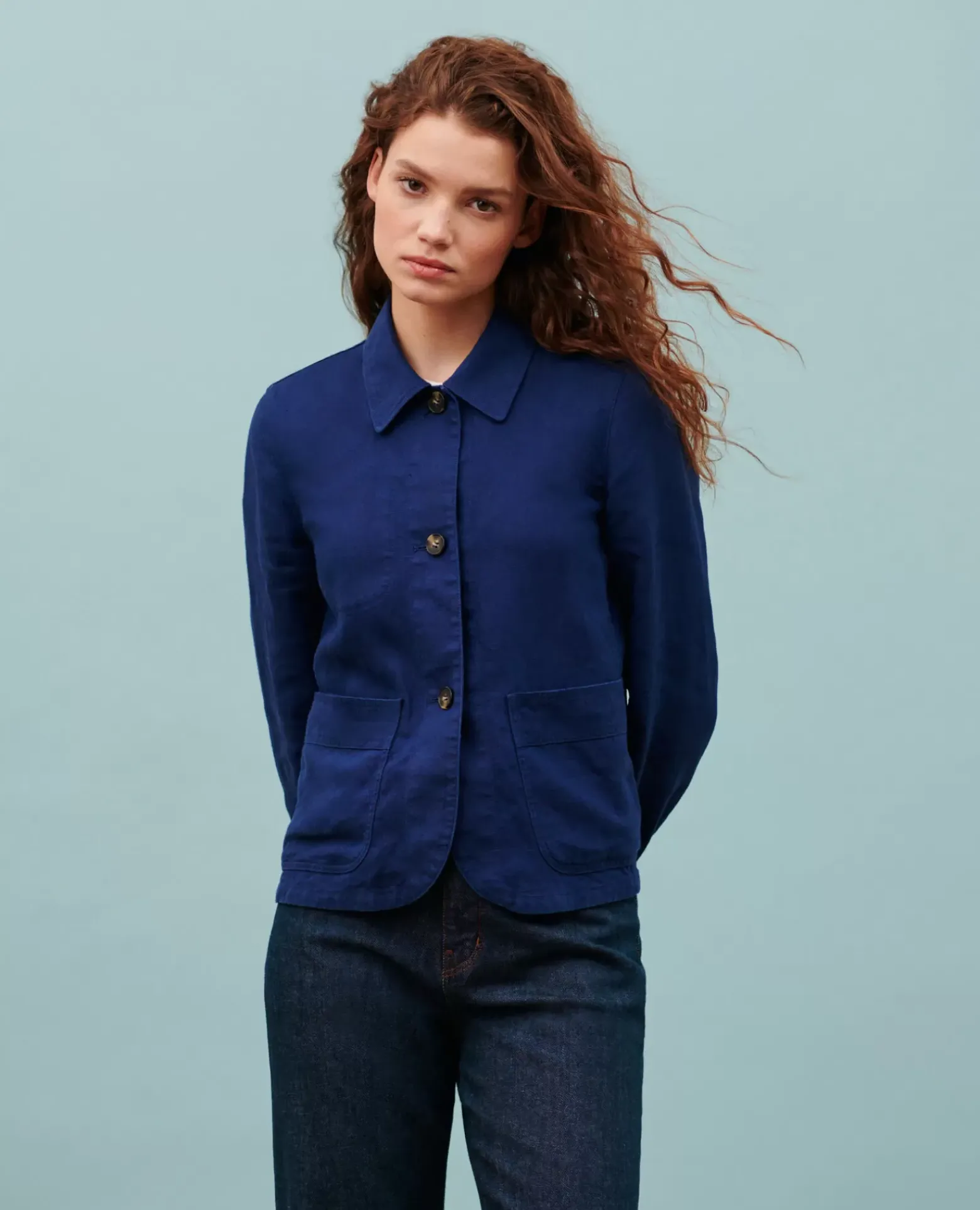 Vestes & Trenchs|Comptoir des Cotonniers Veste En Lin 0643 Medieval Blue